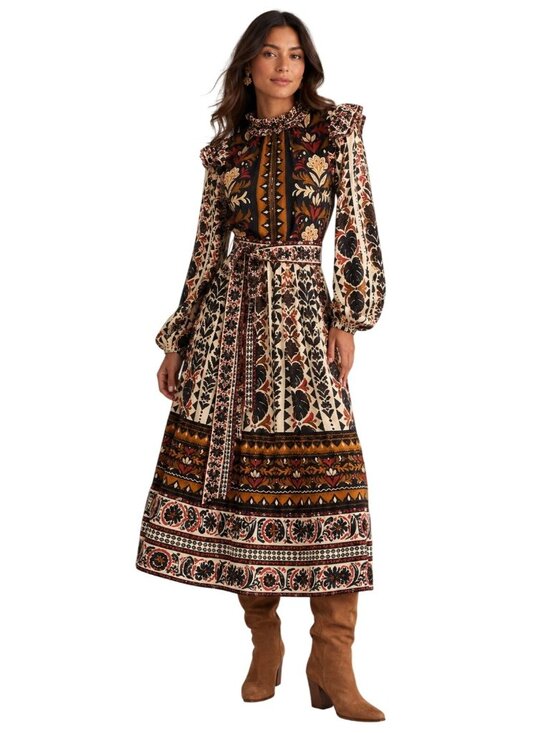 FARM Rio Dresses & Skirts - NWT Farm Rio Tapestry Garden High Neck Long Sleeve Dress Medium MSRP $399